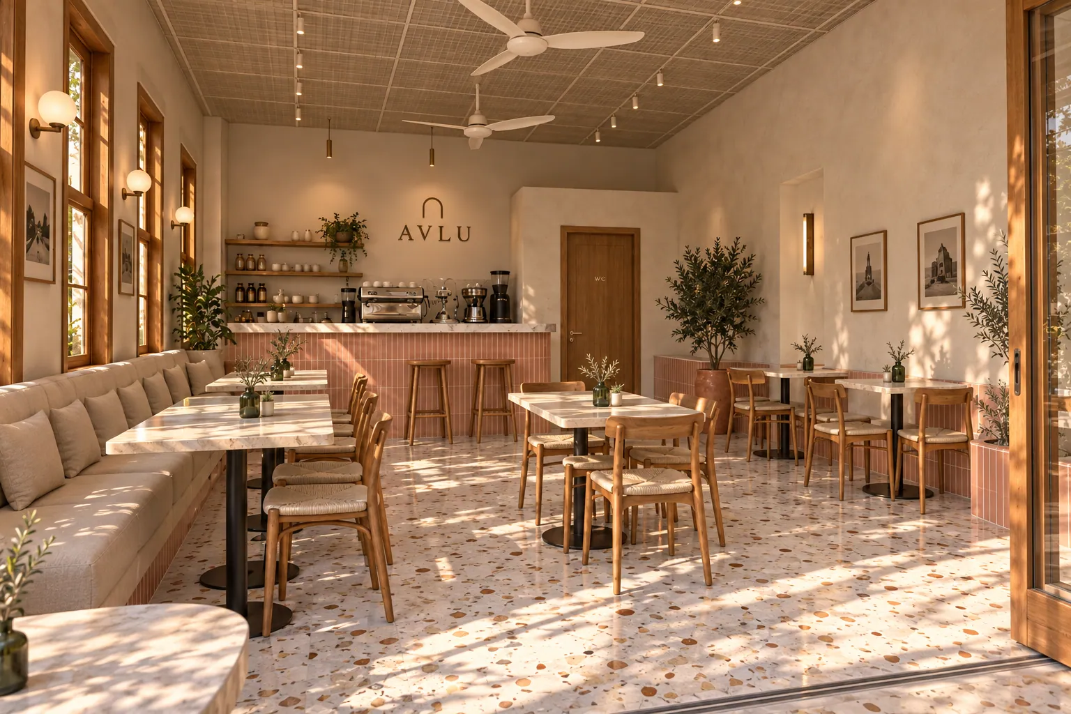 AVLU ALAÇATI konsept render — Pencere Boyunca Oturmak