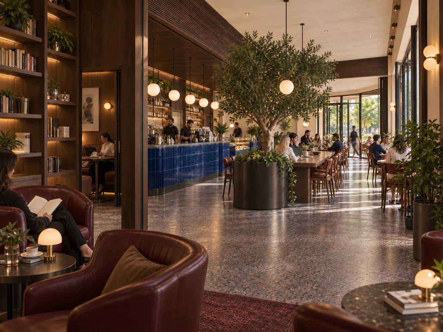 COFFEE HOUSE konsept render — Kitaplığın Sakin Köşesi