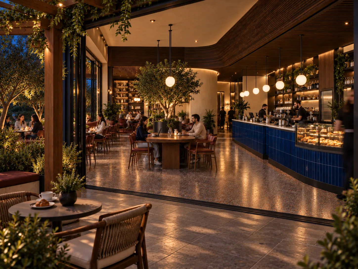 COFFEE HOUSE konsept render — Bahçede Akşam Molası