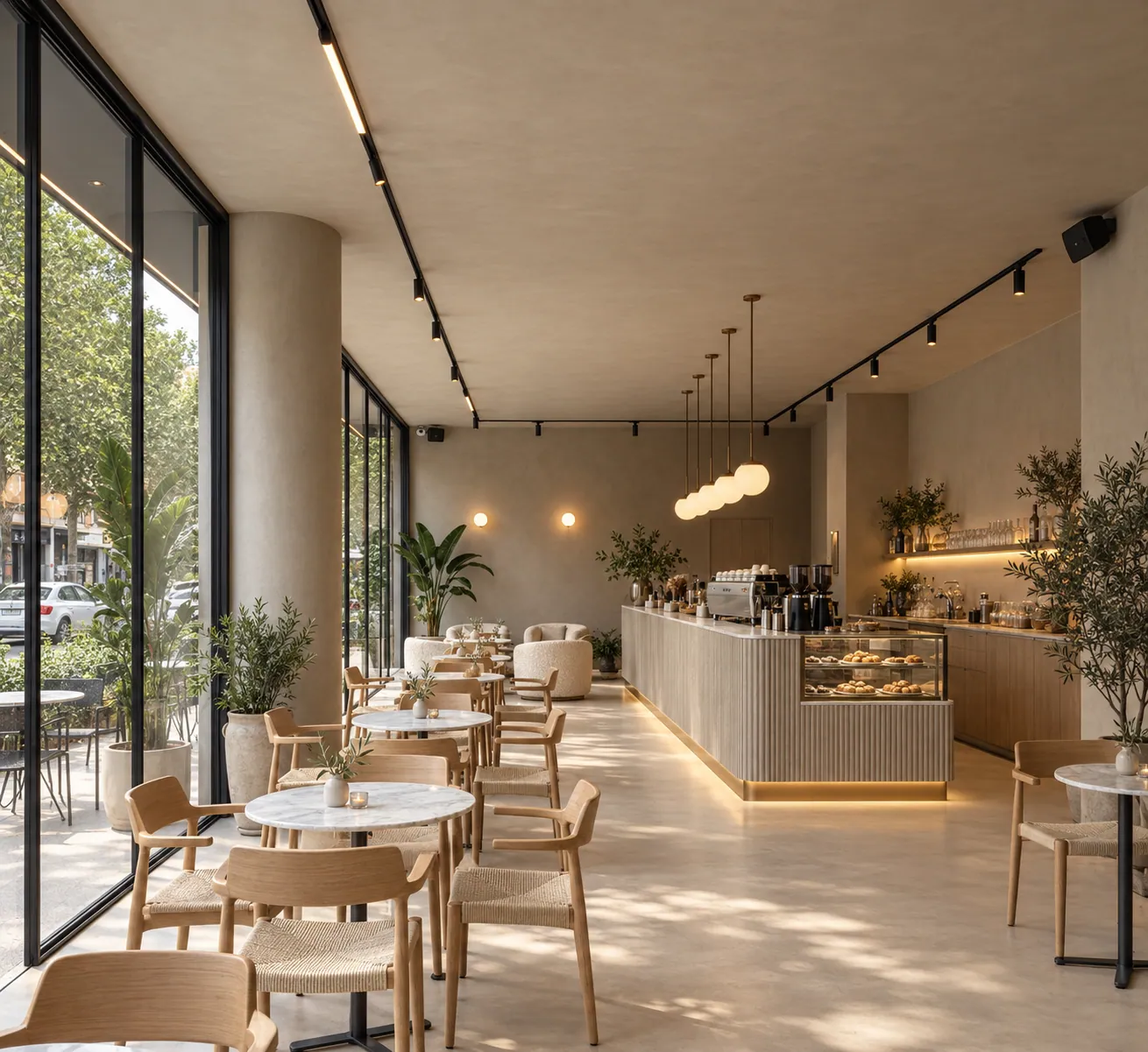 HIRVATİSTAN CAFE konsept render — Gün Işığının Uzun Salonu