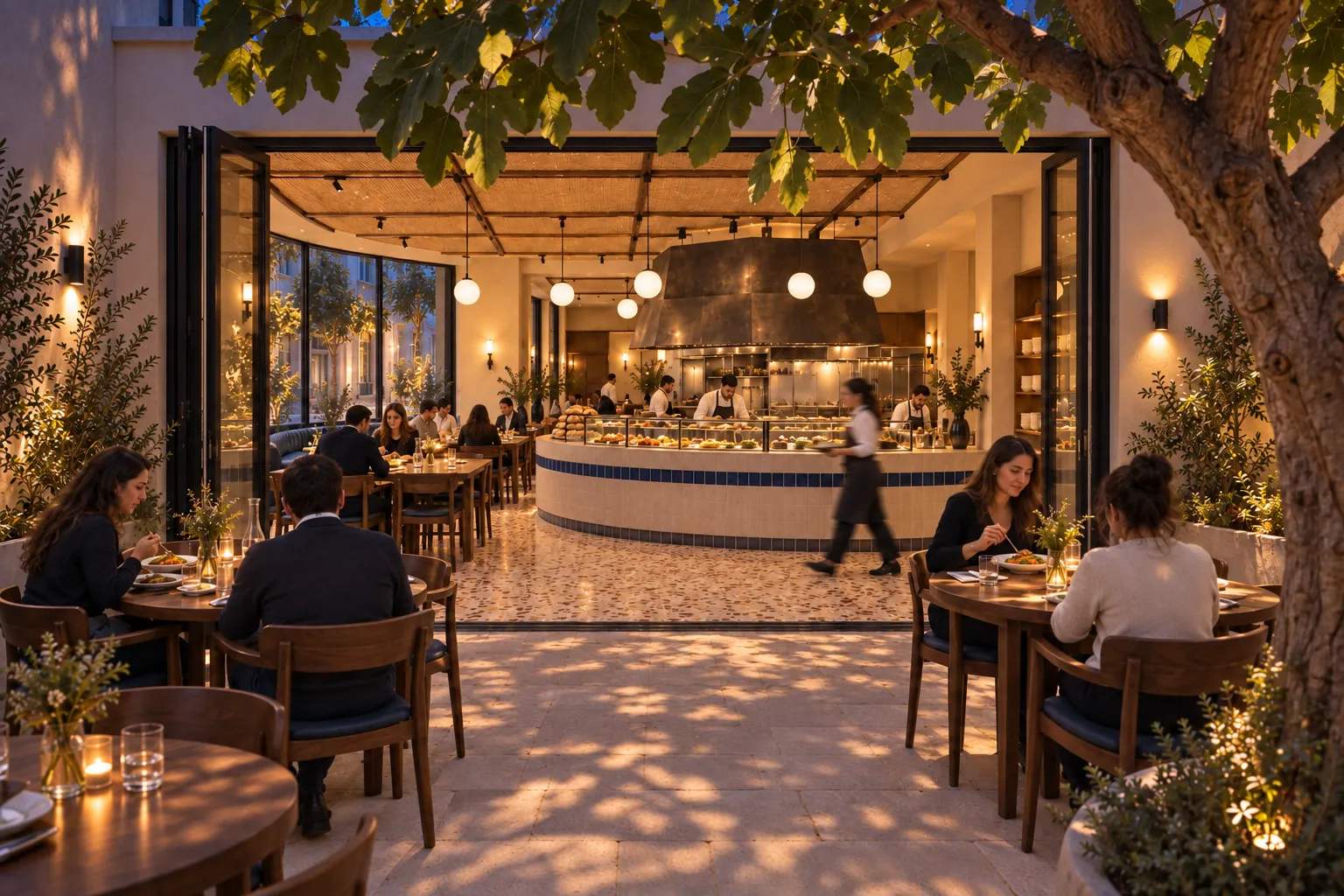 KÖK LOKANTA konsept render — Avluda Akşam