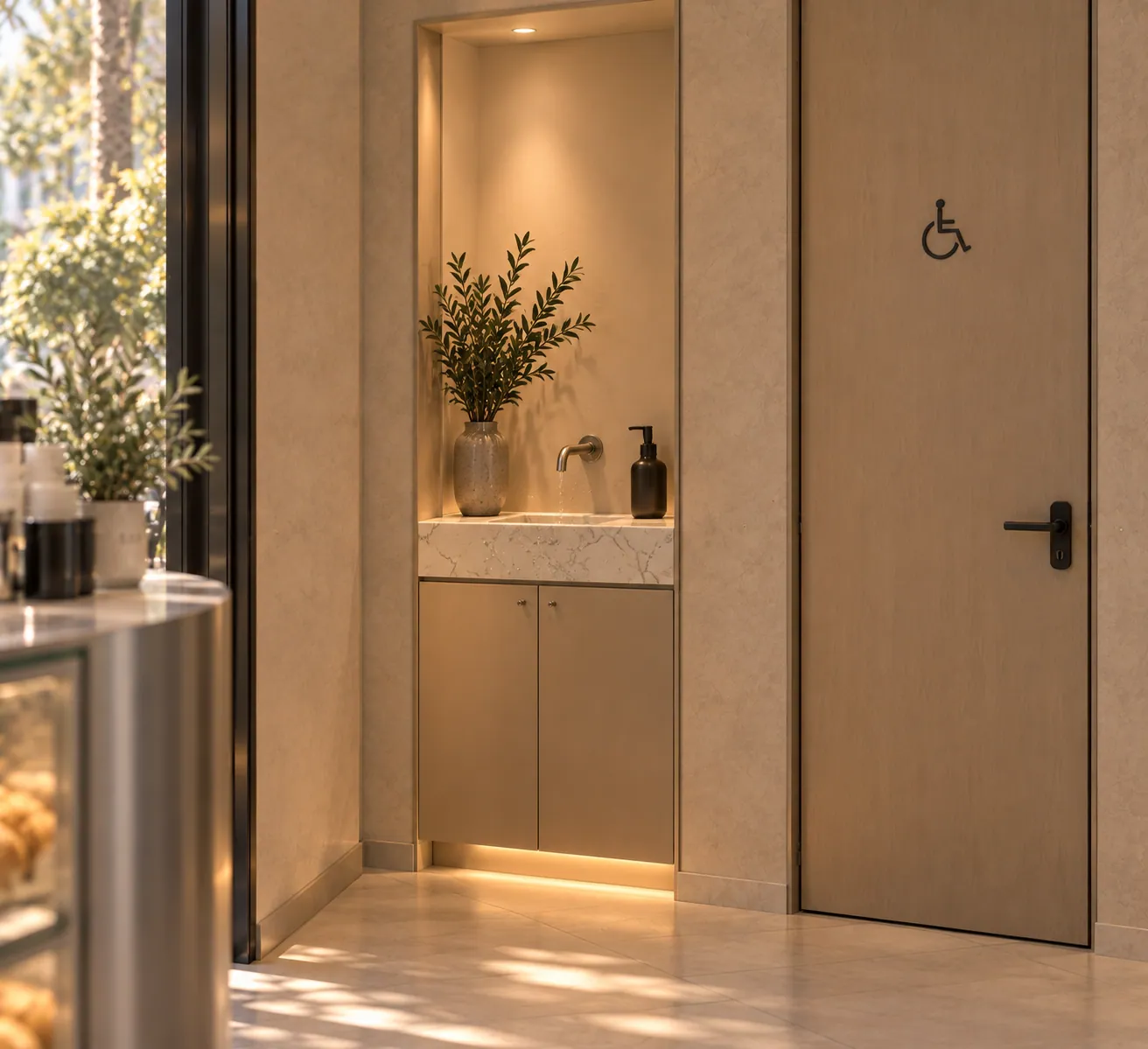 KORA konsept render — Koridordaki Lavabo Nişi