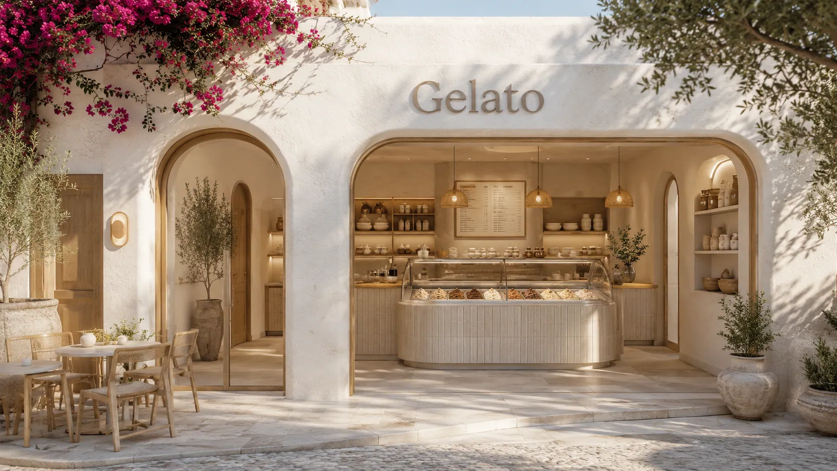 MAREA GELATO — Alaçatı Butik Dondurmacı konsept renderı