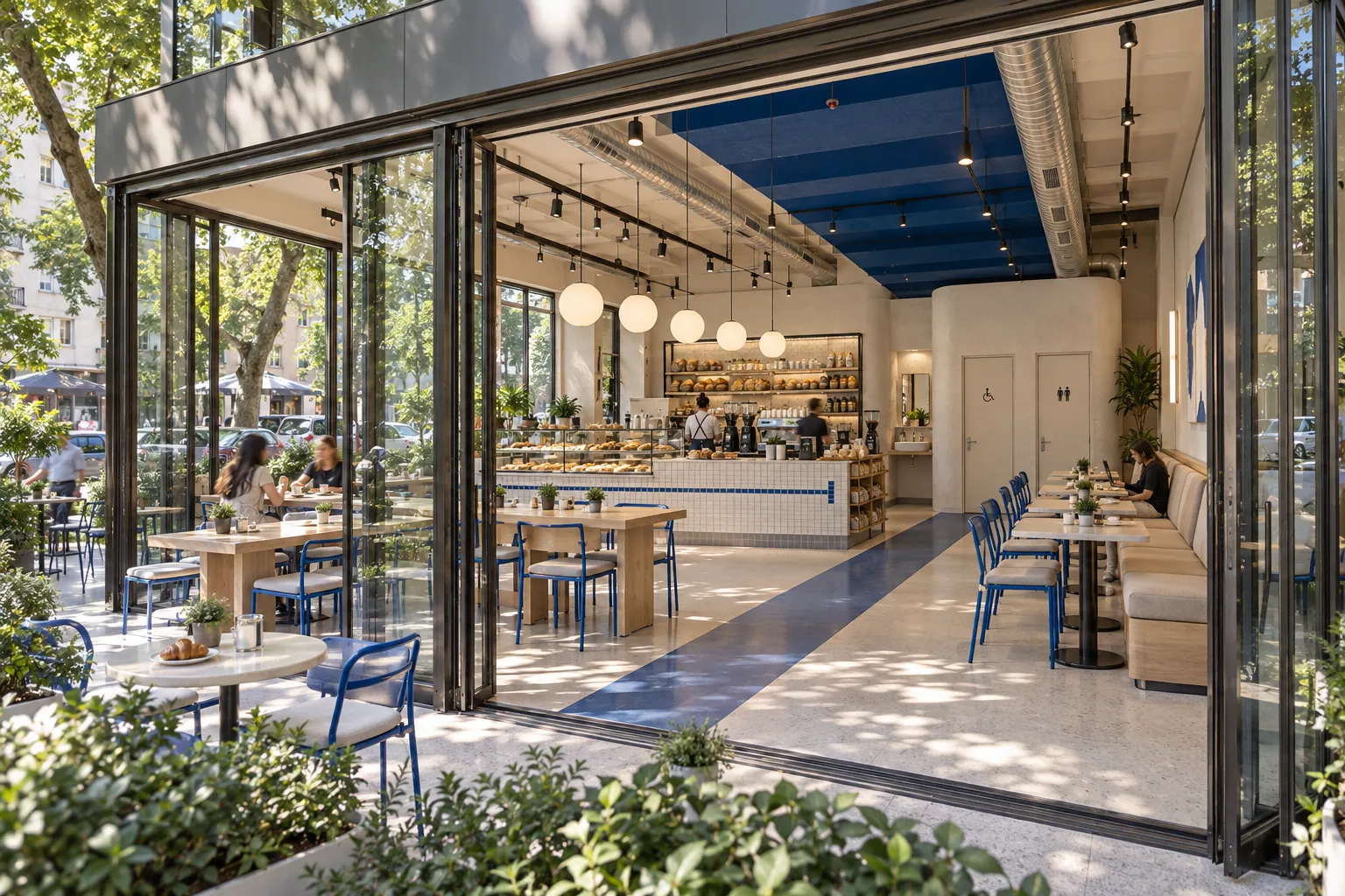 SUADİYE CAFE & BAKERY — Mavi Hat ve Açık Bahçe konsept renderı