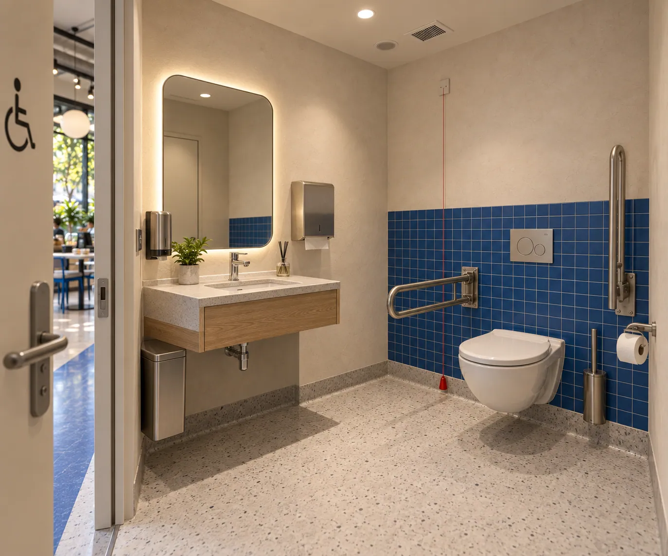 SUADİYE CAFE & BAKERY konsept render — Mavi Bantlı WC
