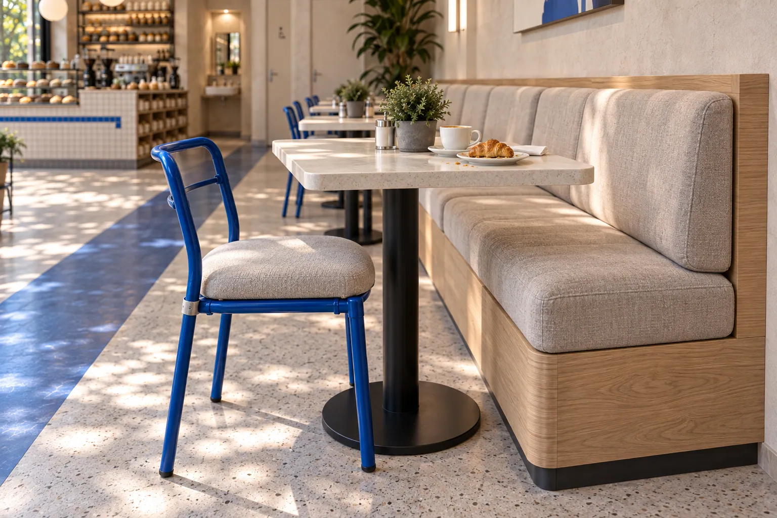 SUADİYE CAFE & BAKERY konsept render — Bank ve Sandalyenin Dengesi