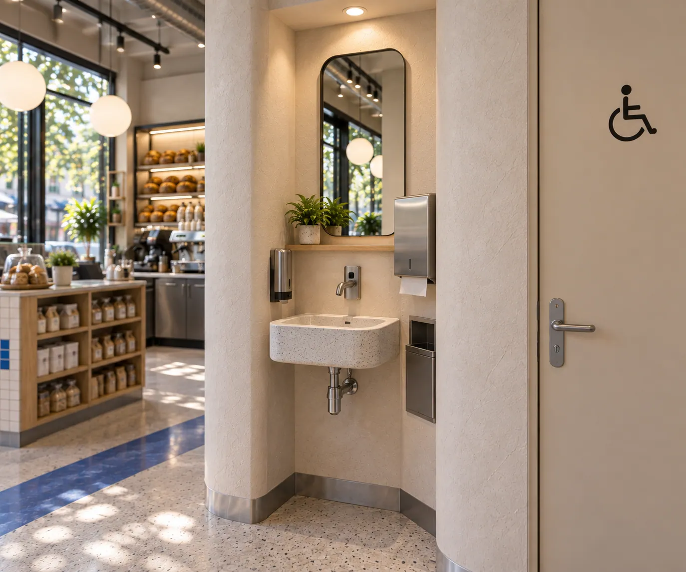 SUADİYE CAFE & BAKERY konsept render — Geçişte Küçük Lavabo